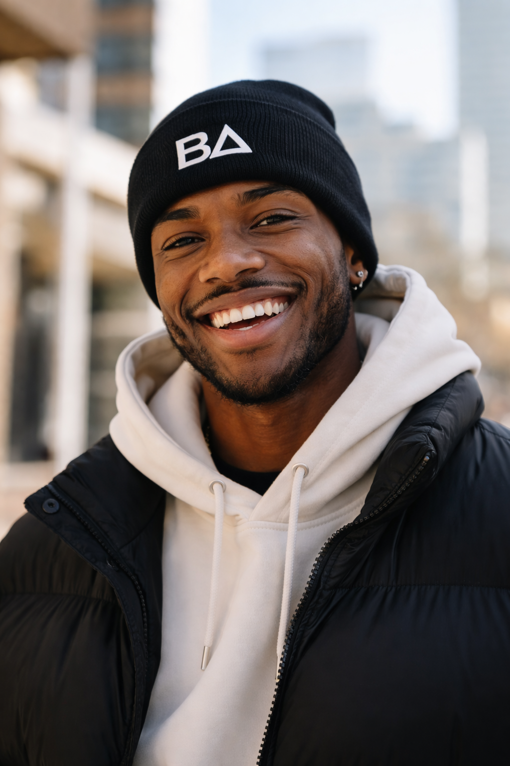 Breaux Ave Black Unisex Cuffed Beanie