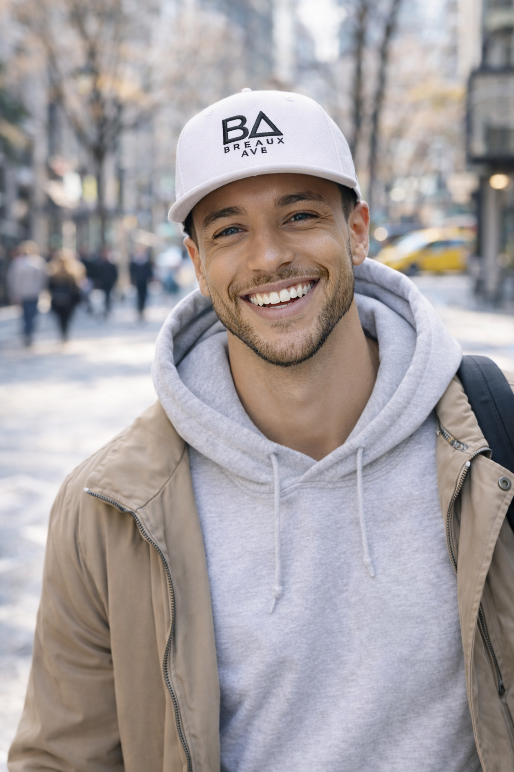 Flat Bill Cap — Embroidered 'BA Breaux Ave' White Logo Snapback Hat