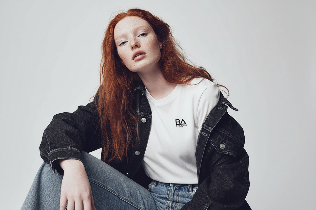 BREAUX AVE White T-Shirt - Red Hair Model